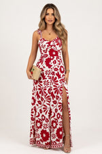 Printed Halter Wide-Leg Jumpsuit — Red