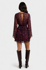 Floral Print Deep V Midi Dress — back view
