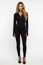 V-Neck Zip Co-ord Set — Black