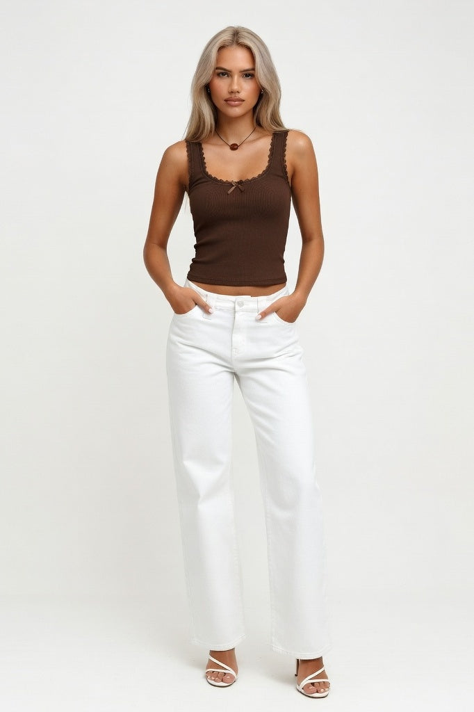 Lace Camisole Top — Coffee Brown