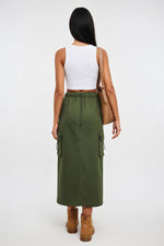 Drawstring Denim Work Skirt — back view