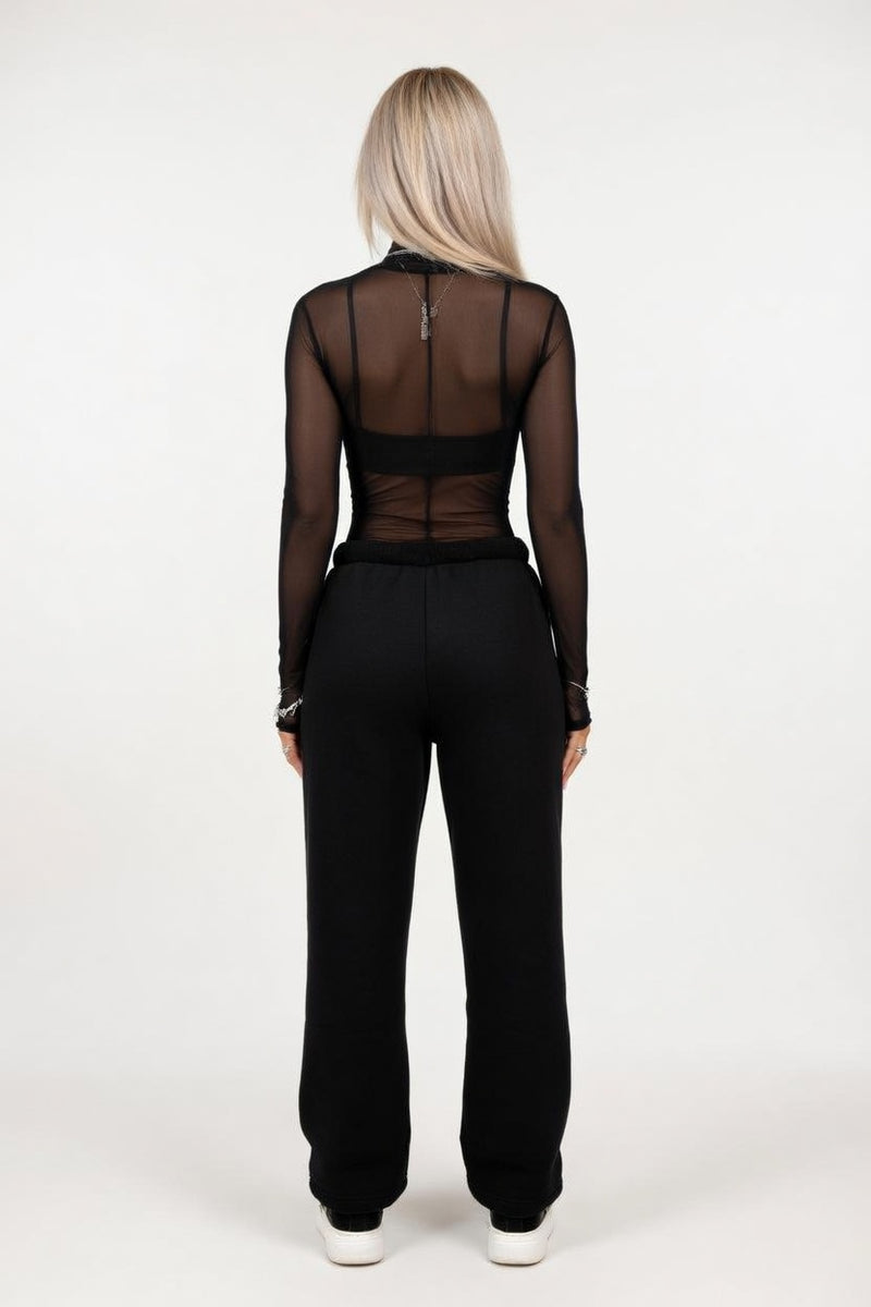 Sheer Mesh Half Turtleneck Top — back view