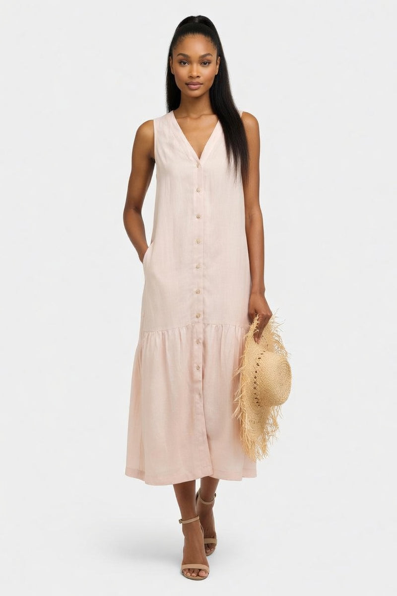 Cotton Slip Dress V-Neck — front view