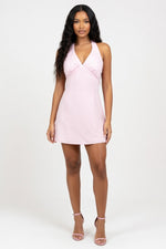 Satin Lace-Up Backless Dress — Pink