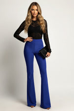 High-Waisted Flare Trousers — Blue