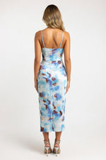 Contrast Print Pleated Mini Dress — back view