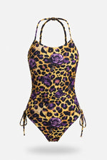 Leopard Print Halter Swimsuit — Rose Floral