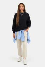 Round Neck Cotton Sweatshirt — Black