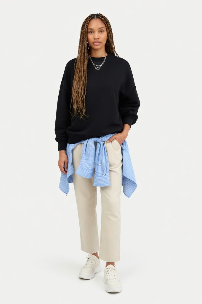 Round Neck Cotton Sweatshirt — Black