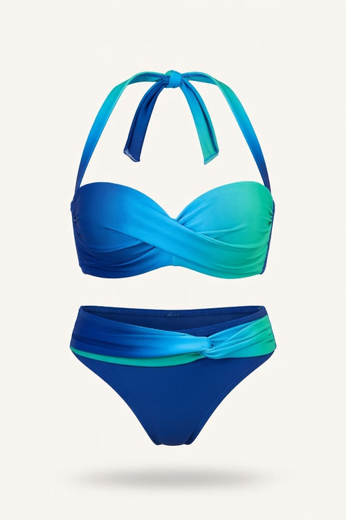 Gradient Twist Bandeau Bikini Set — Blue