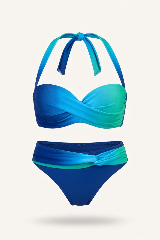 Gradient Twist Bandeau Bikini Set — Blue