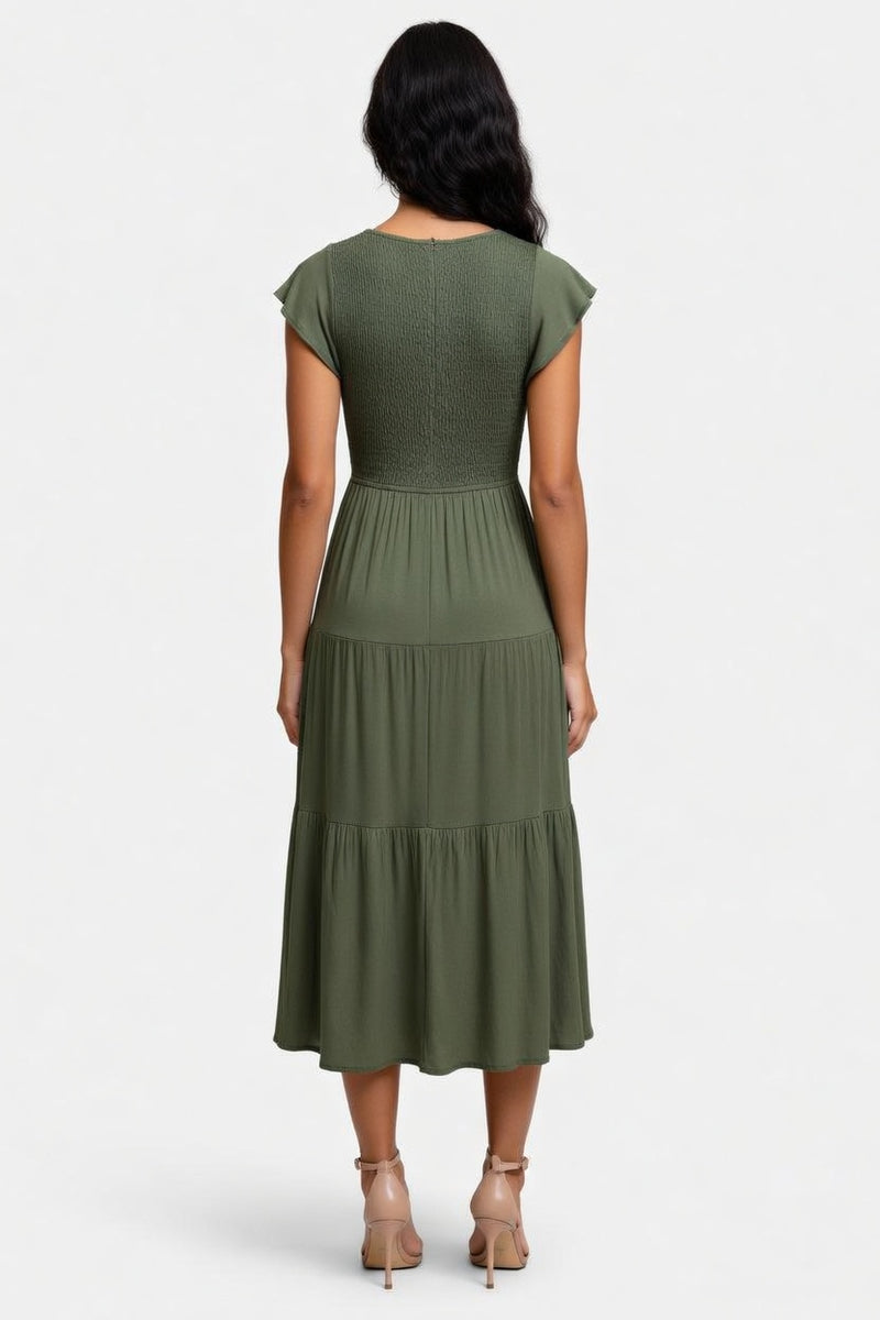 Pleated Short Sleeve Dress — back view