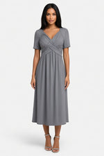 Draped Short Sleeve Dress — Grey