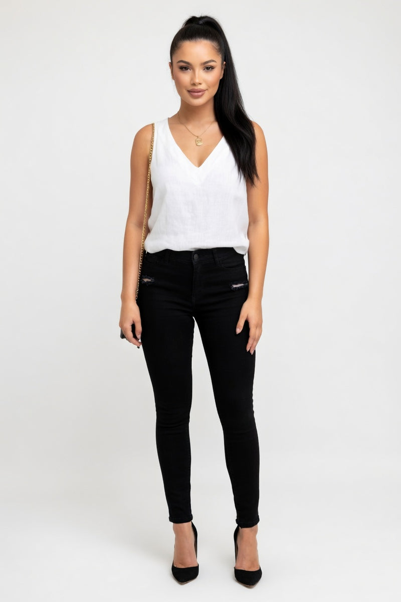 Cotton Blend Camisole Tank Top — Off White