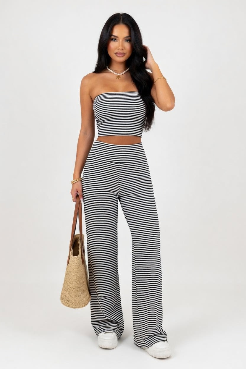 Striped Tube Top & Shorts Co-ord — front view