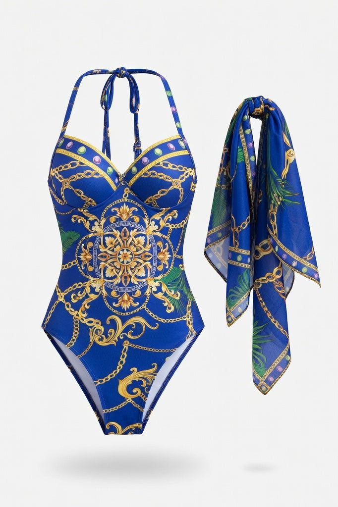 Printed Swimsuit Set — Blue