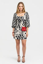 Printed Square Neck Bodycon Dress — front view