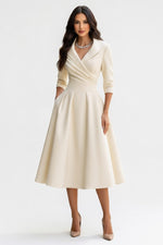 Satin Lapel Shirt Dress — Off White