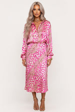 Printed V-Neck Shirt and Skirt Co-ord — Pink