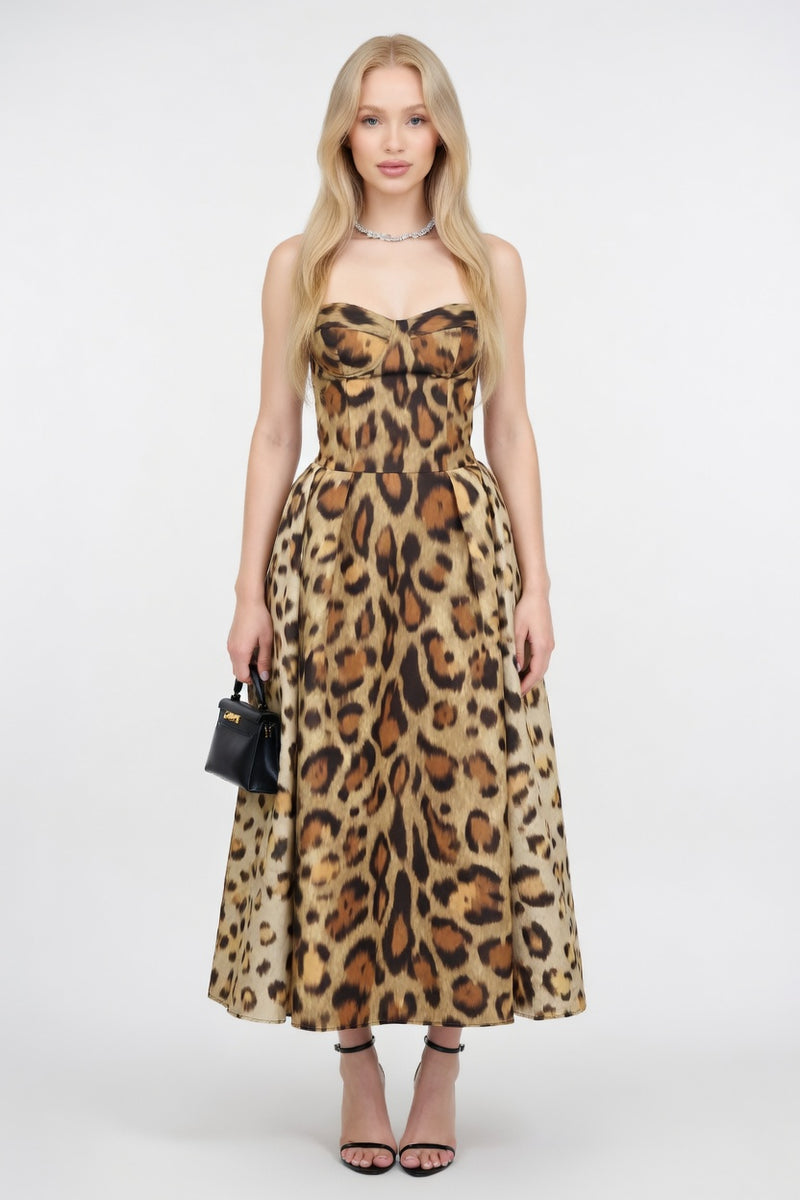 Leopard Print Halter Mini Dress — front view