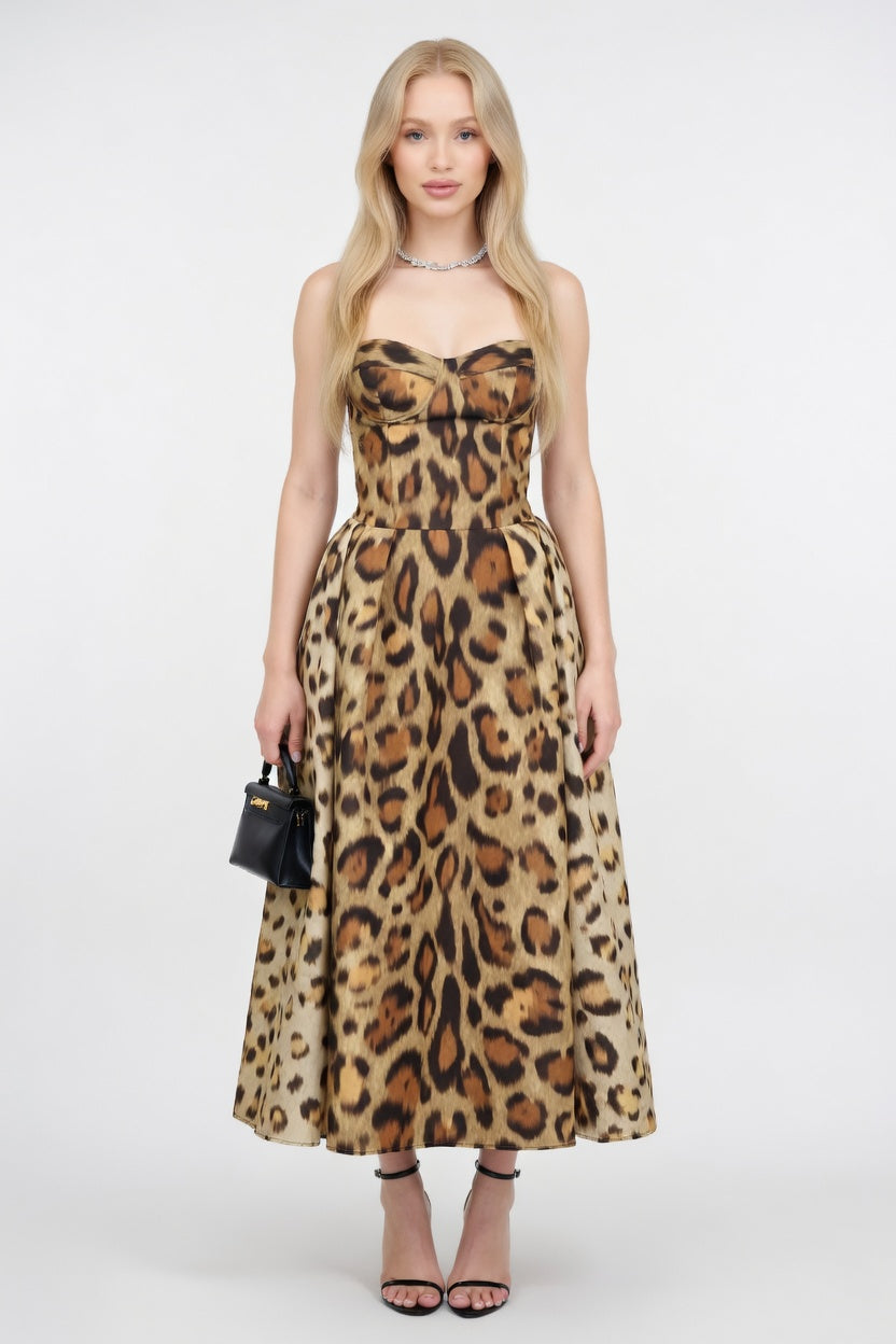 Leopard Print Halter Mini Dress — front view