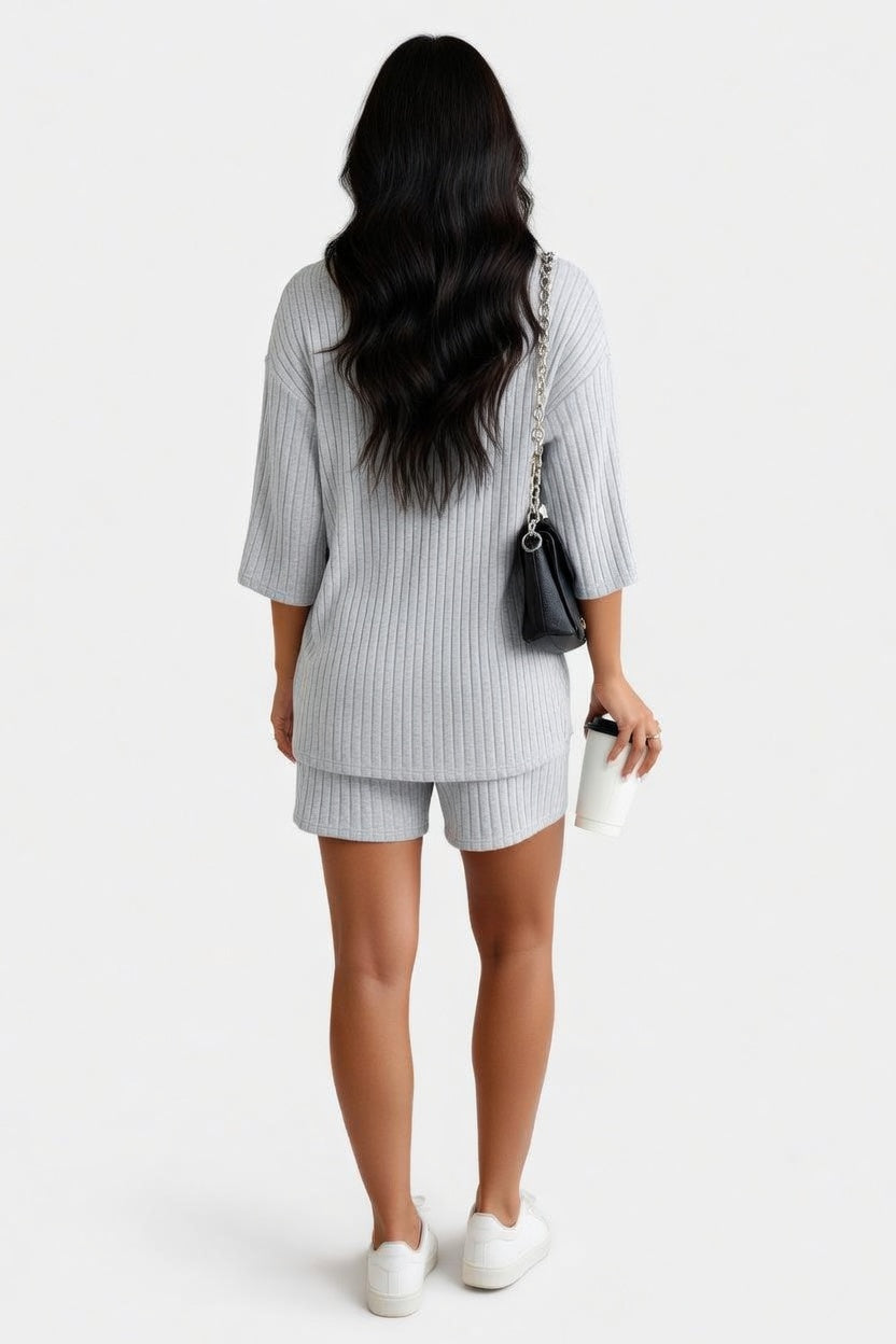 Round Neck Shorts Co-Ord Set — back view