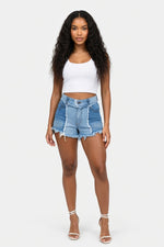 Tassel Trim Denim Shorts — front view