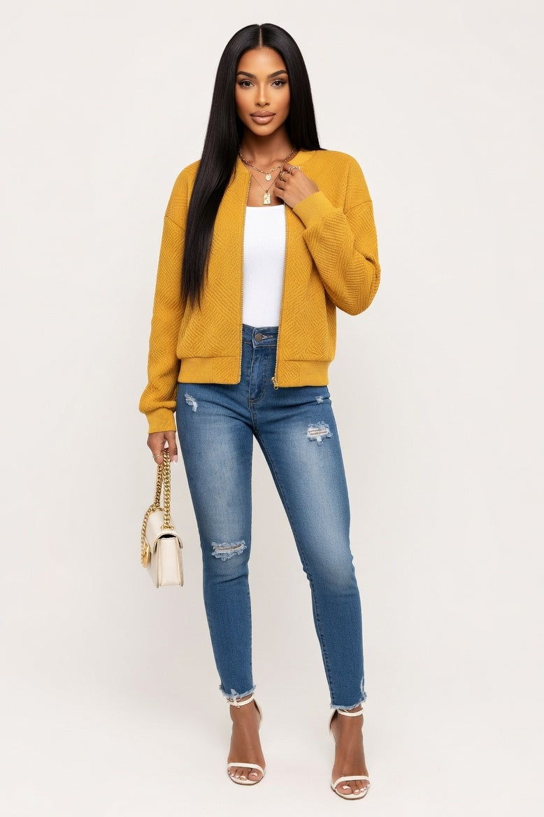 Plaid Zipper Jacket — Earth Yellow