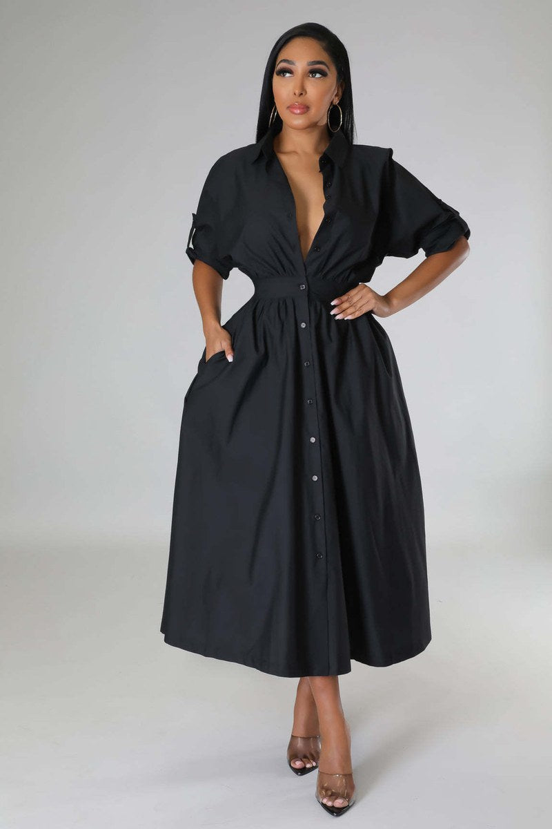 Belted Shirt Dress — Black — colour variant