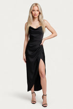 Satin Slip Dress with Thigh Slit — front view