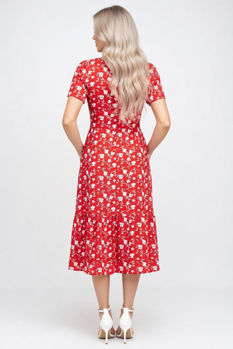 Printed Midi Dress with Petal Sleeves — back view