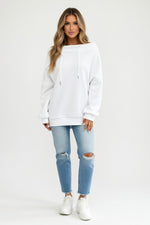 Off-Shoulder Drawstring Sweatshirt — White