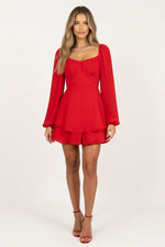 Ruffle Square Neck Jumpsuit — Red