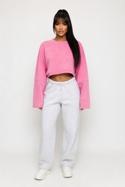 Cropped Distressed Sweatshirt