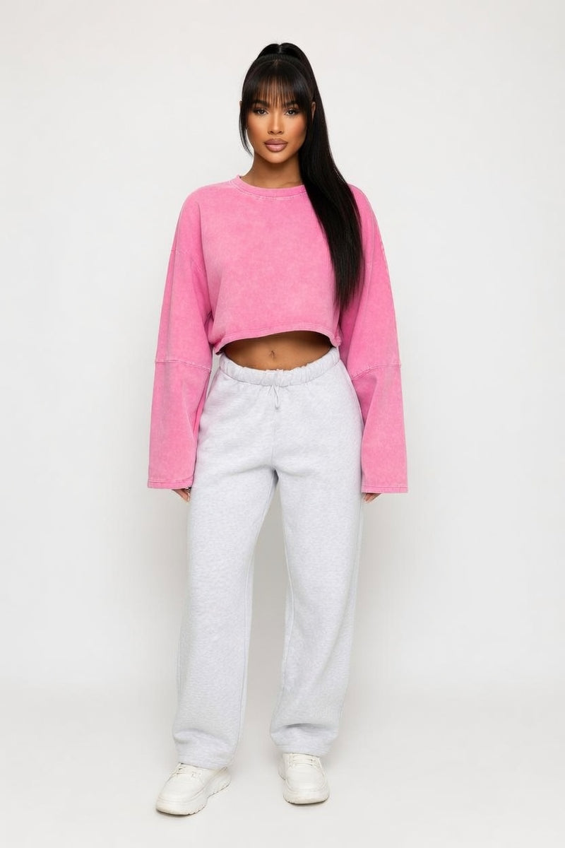 Cropped Distressed Sweatshirt — front view