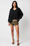 Waffle Knit Off-Shoulder Sweatshirt