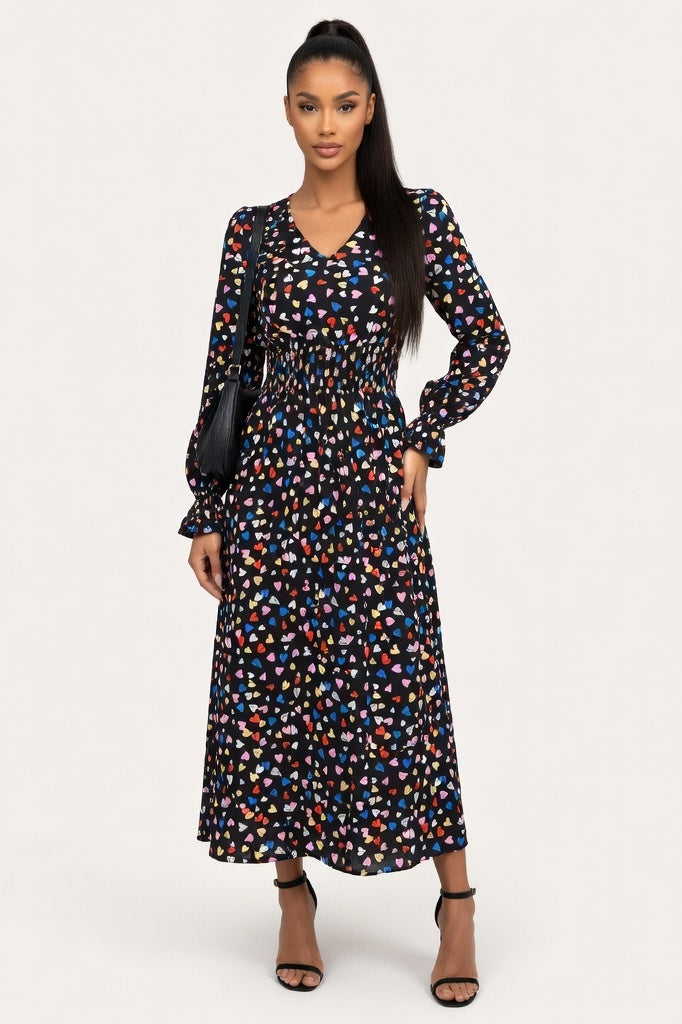 Printed Swing Dress — Black