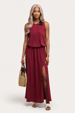 Modal Split Maxi Dress — Burgundy