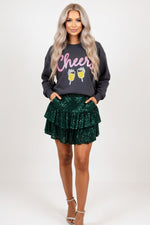 Sequined Pleated Mini Skirt — Green