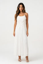 Rose Detail Ruffle Halter Dress — White Long