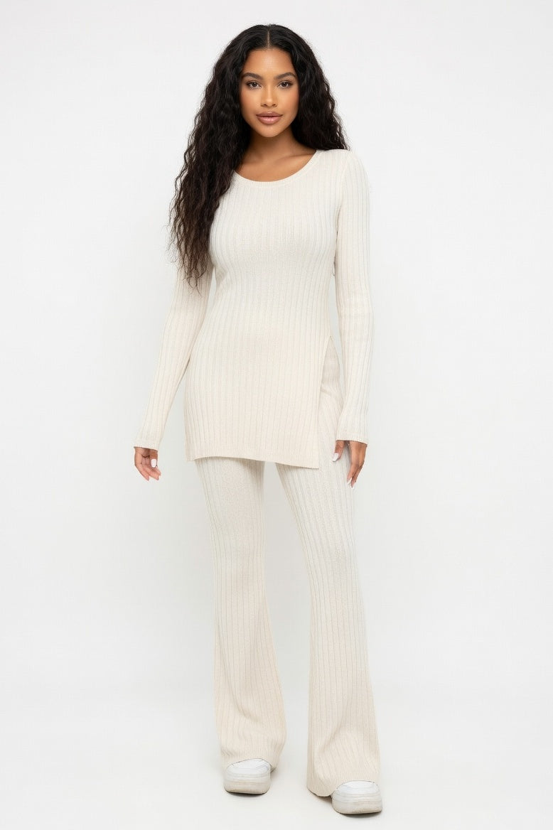 Ribbed Loungewear Co-Ord Set — Ivory