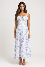 Halter Printed Midi Dress — Blue Floral