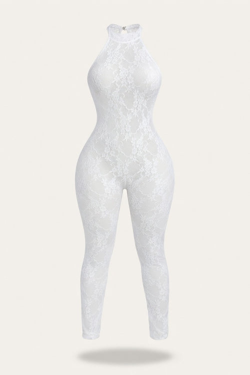 Halter Backless Bodycon Jumpsuit — Off White