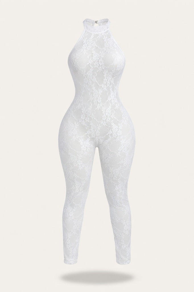 Halter Backless Bodycon Jumpsuit — Off White