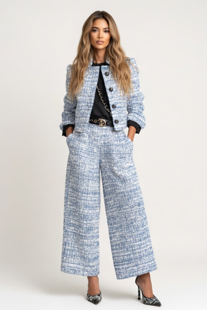 Structured Blazer Wide-Leg Trouser Co-ord — Light Blue