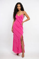 Halter Backless Dress with Side Slit — Rose Pink