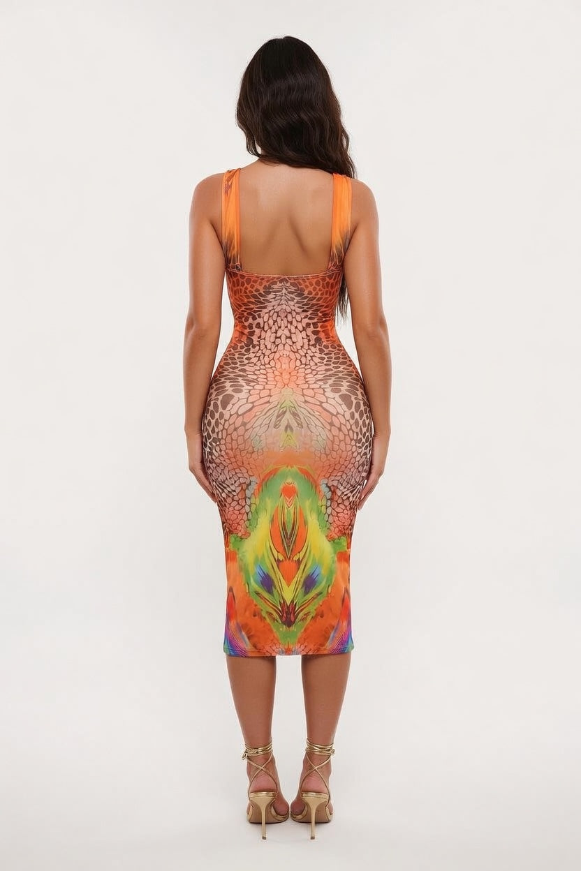 Halter Deep V Neck Mini Dress — back view