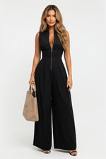 V-Neck Sleeveless Jumpsuit — Black