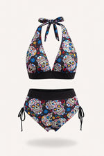Skull Print One-Piece Swimsuit — Floral Skull