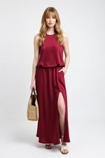 Modal Halter Split Midi Dress — front view